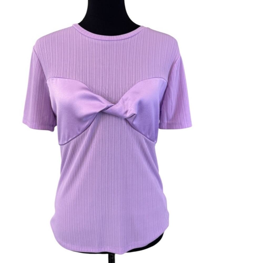 NEW NSR Purple Short Sleeve Silky Sateen Twist Front T-Shirt Size XL